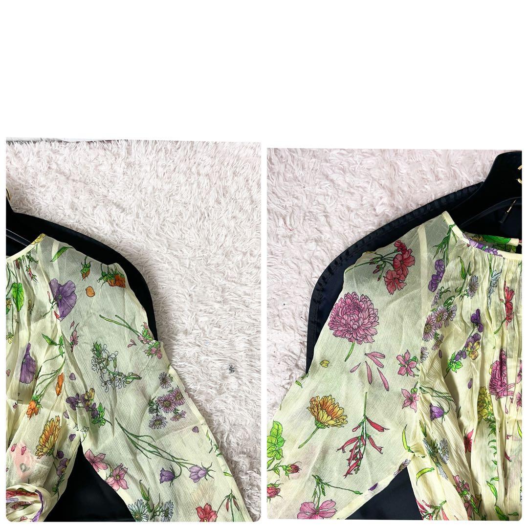アナイ ロングワンピース 花柄 シフォン シースルー ベルト ホワイト M