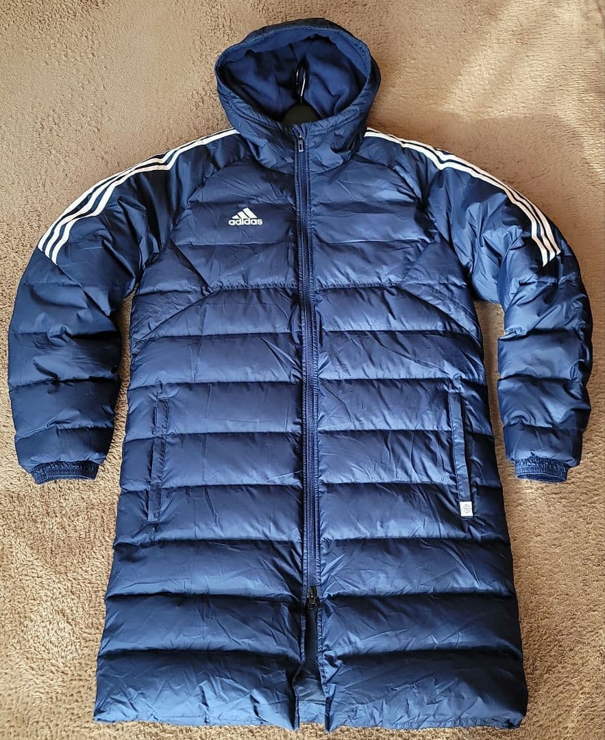 adidas アディダス ダウンコート ベンチコート XL ネイビー フード付
