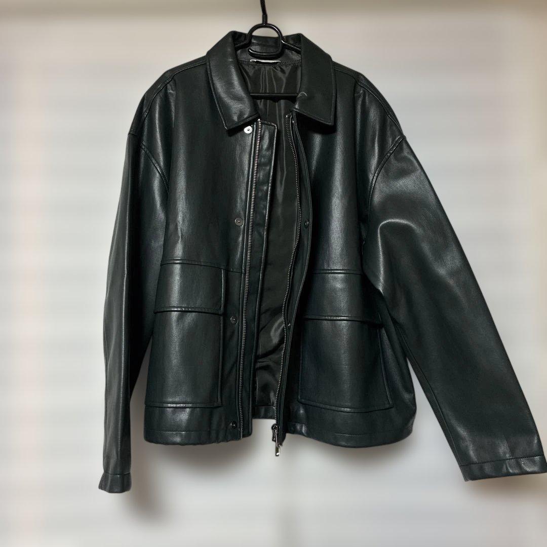 ザラzara フェイクレザー ジャケット リラックスフィット ブルゾン L