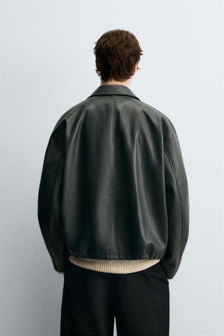 ザラzara フェイクレザー ジャケット リラックスフィット ブルゾン L