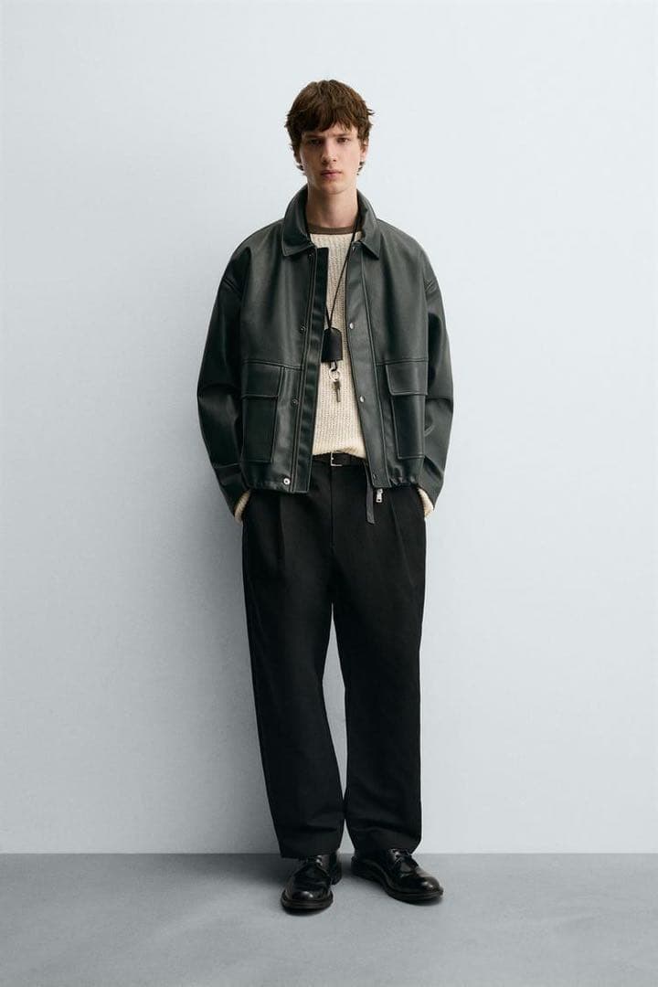 ザラzara フェイクレザー ジャケット リラックスフィット ブルゾン L