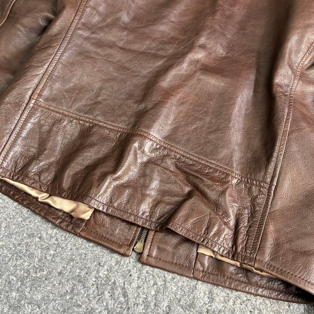 【美品】NO ID カウレザーVネックシングルライダースJKT 茶 3 牛革