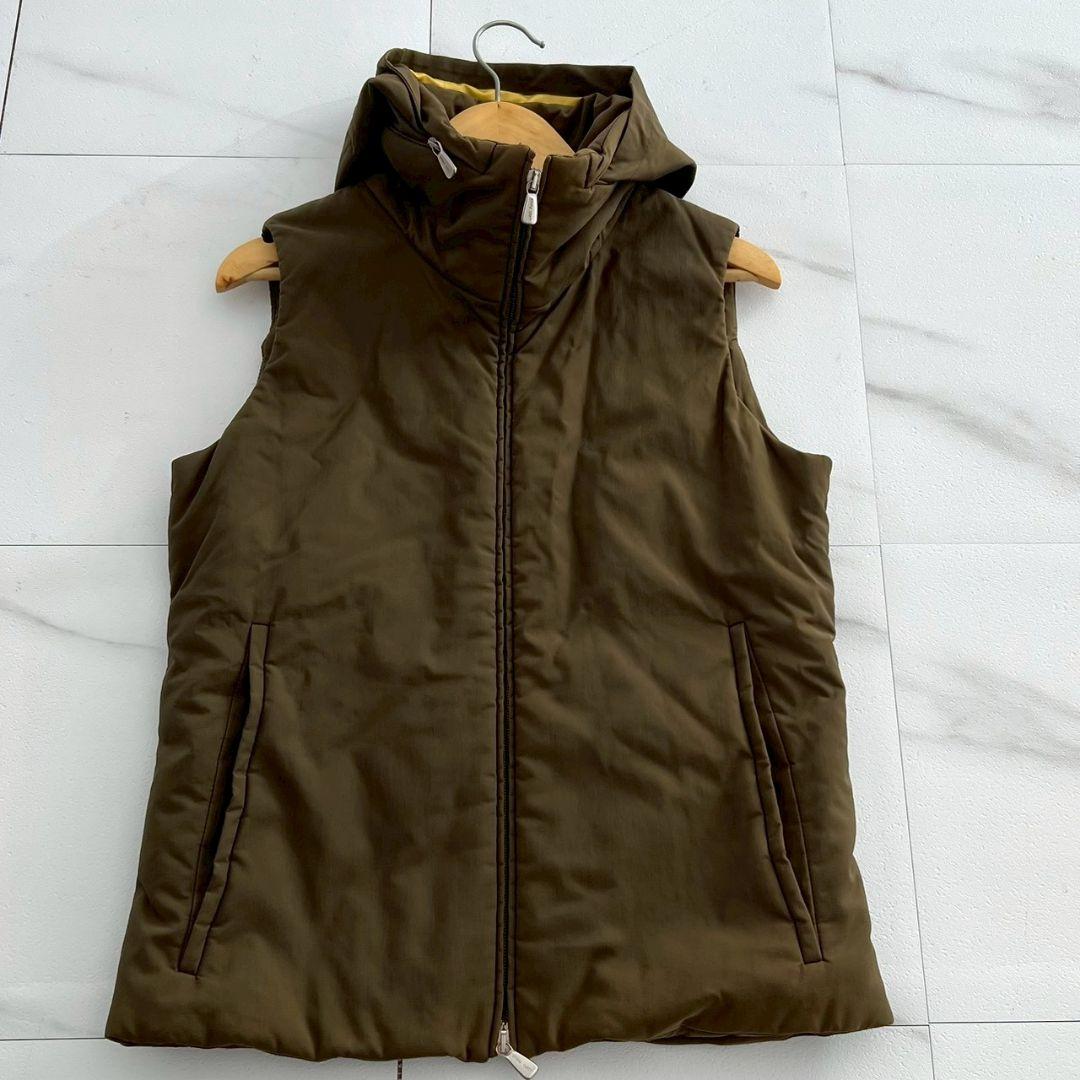 Loro Piana カシミヤ混 ベスト フード ジップ オリーブ サイズ40