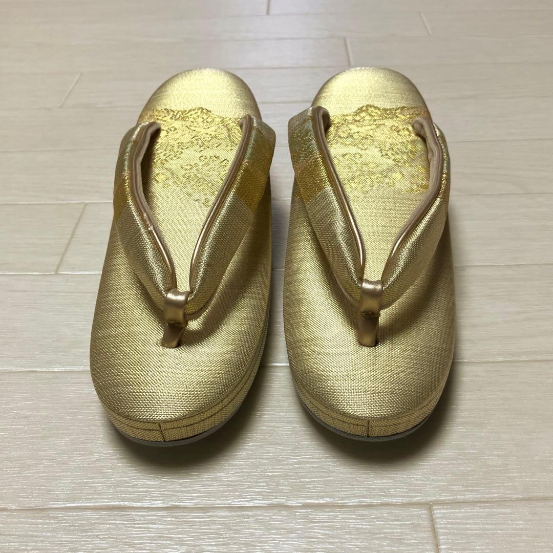 佐賀錦　草履バッグセット　正絹　本金箔入り　ゴールド