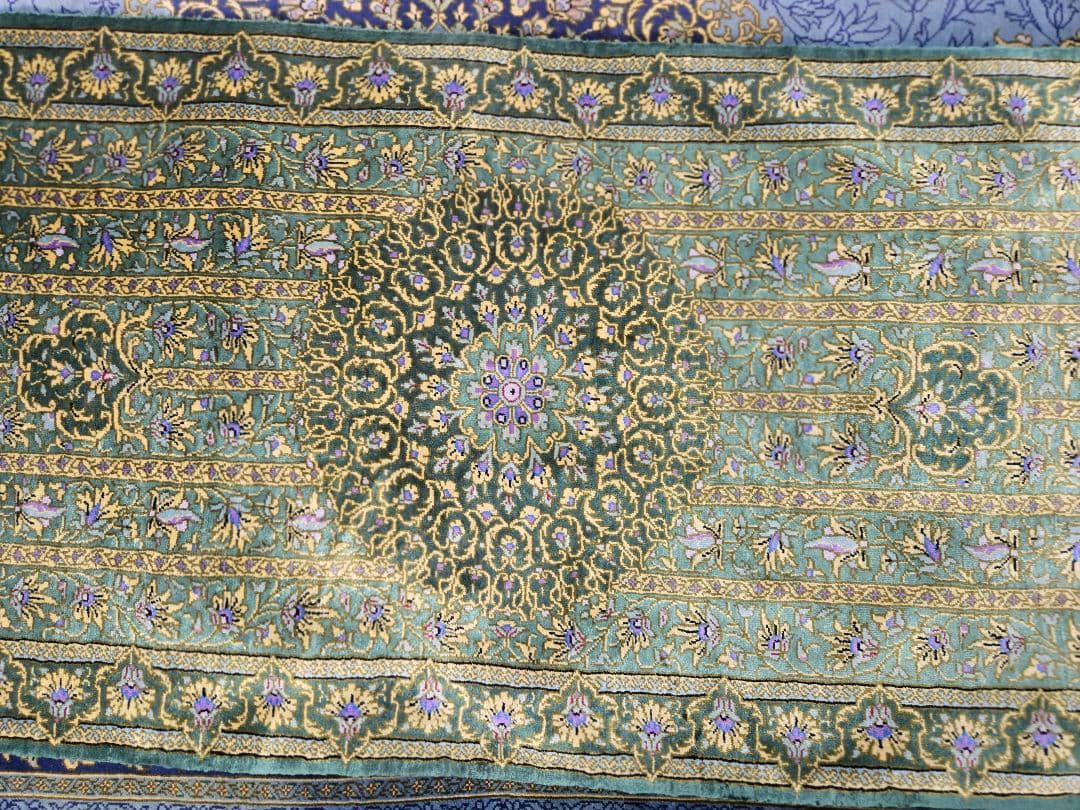 ペルシャ絨毯有名なマスミ工房ライナー綺麗ないる本物保証100×35cm