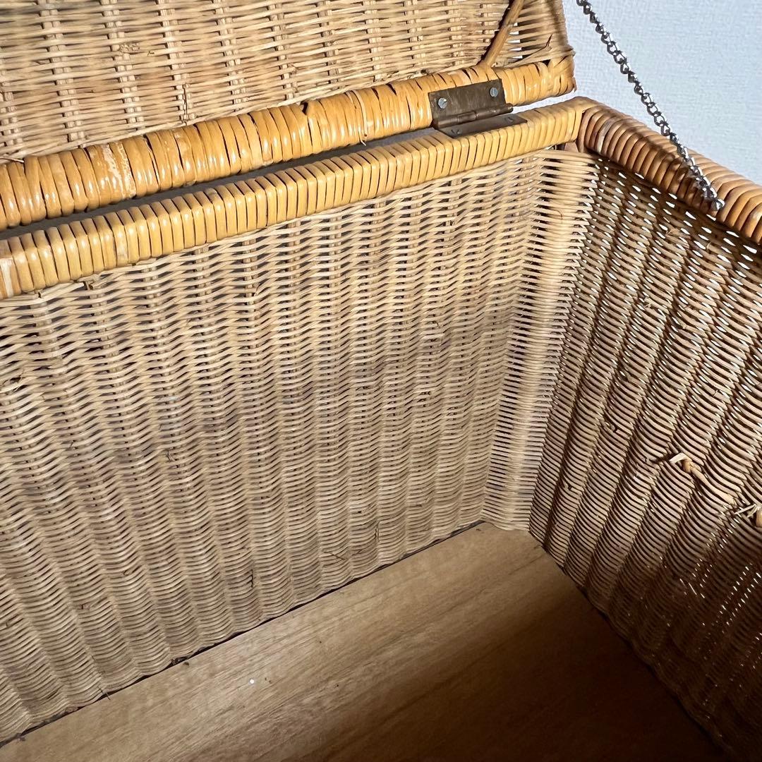 レトロ　ラタン　籐カゴ　収納　ランドリー　ボックス　昭和　蓋付き