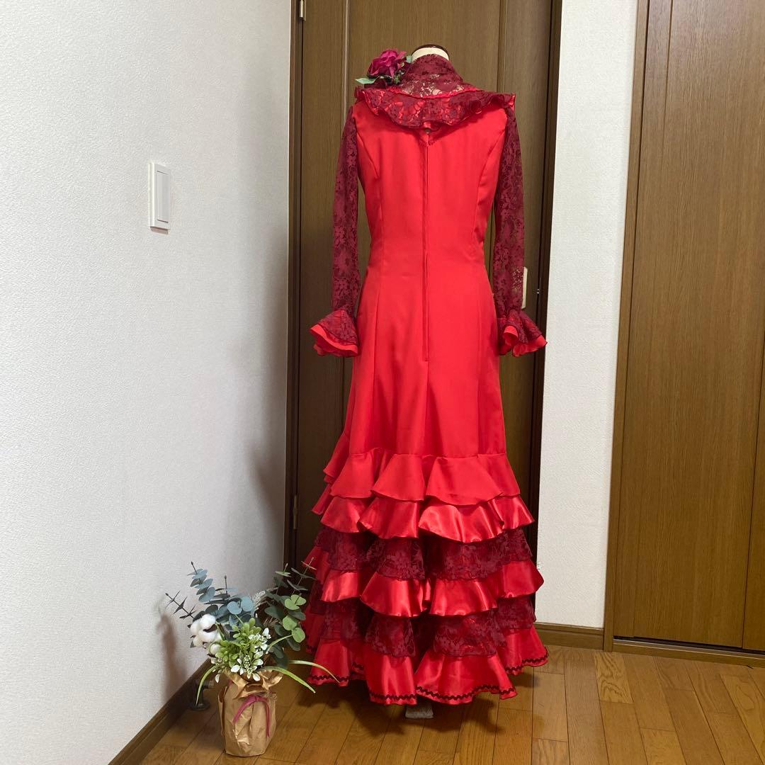 フラメンコ衣装　ハンドメイド　赤のワンピース＆ピキージョ