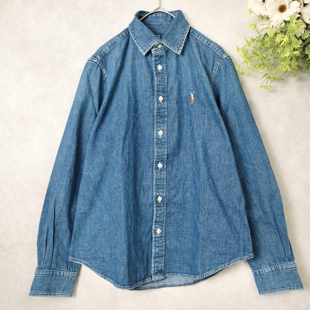 ポロバイラルフローレン QRタグ　スリムフィット　デニムシャツ　マルチポニー