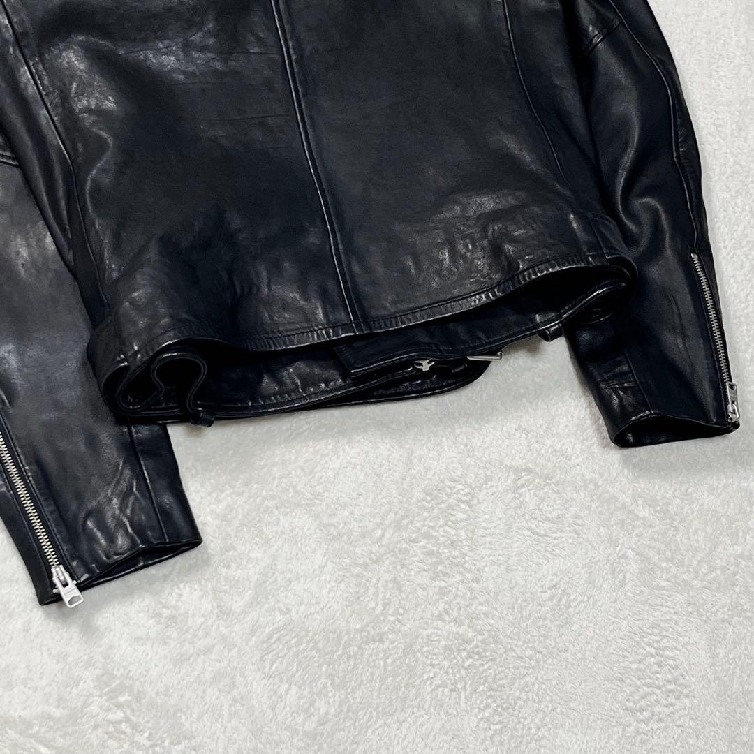 美品『オールセインツ』ダブルライダースジャケット ラムレザー羊革 ダブルジップ