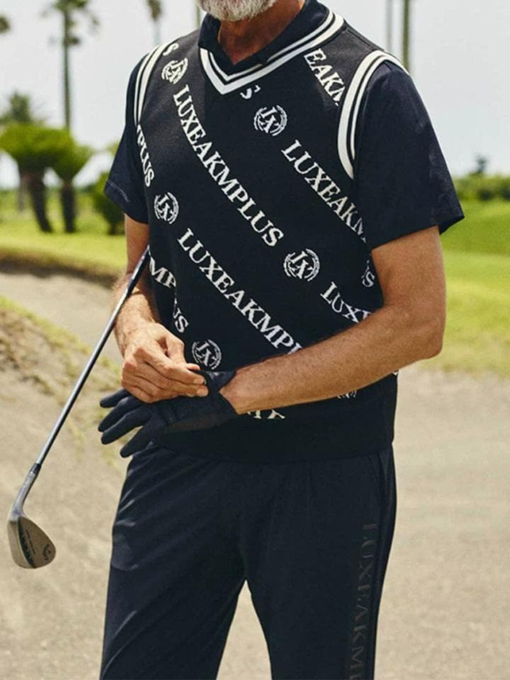 LUXEAKMPLUS 24SS 新品 GOLF 総柄 ロゴ ニット ベスト