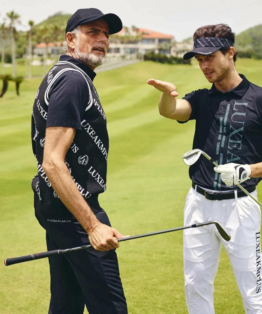 LUXEAKMPLUS 24SS 新品 GOLF 総柄 ロゴ ニット ベスト