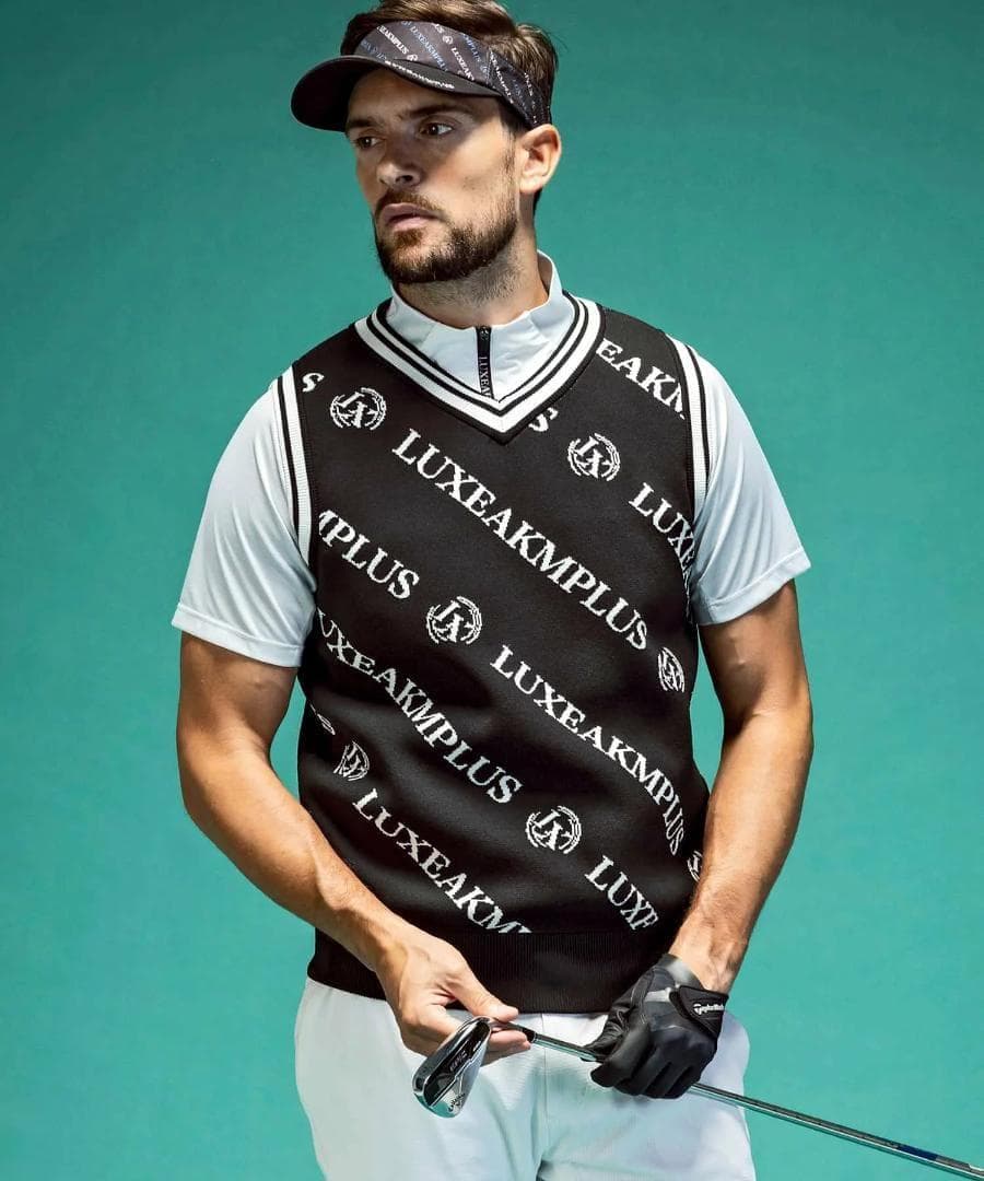 LUXEAKMPLUS 24SS 新品 GOLF 総柄 ロゴ ニット ベスト