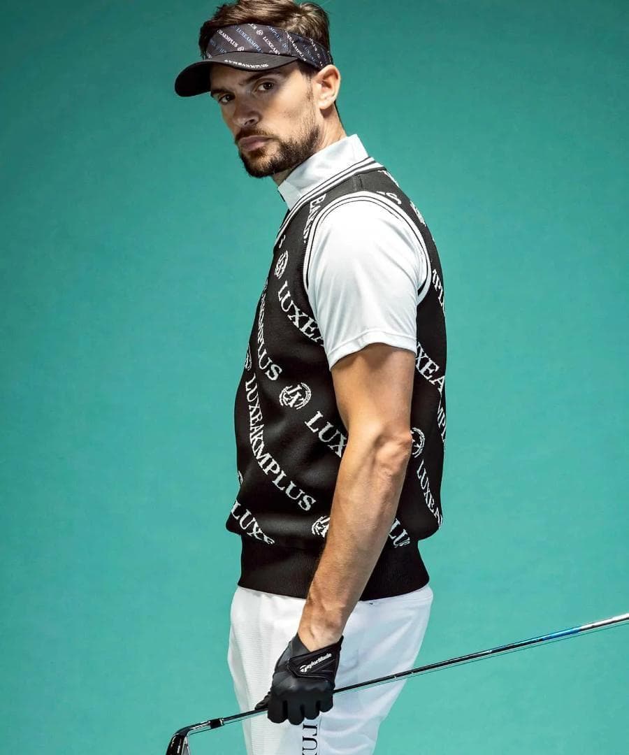 LUXEAKMPLUS 24SS 新品 GOLF 総柄 ロゴ ニット ベスト