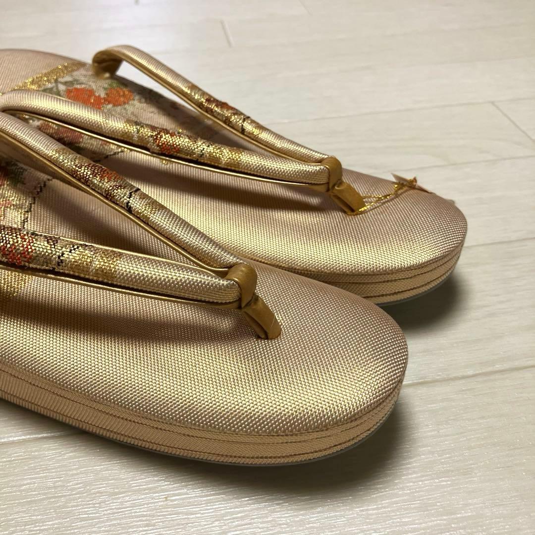 《未使用》佐賀錦　草履バッグセット　花ぎおん　ゴールド