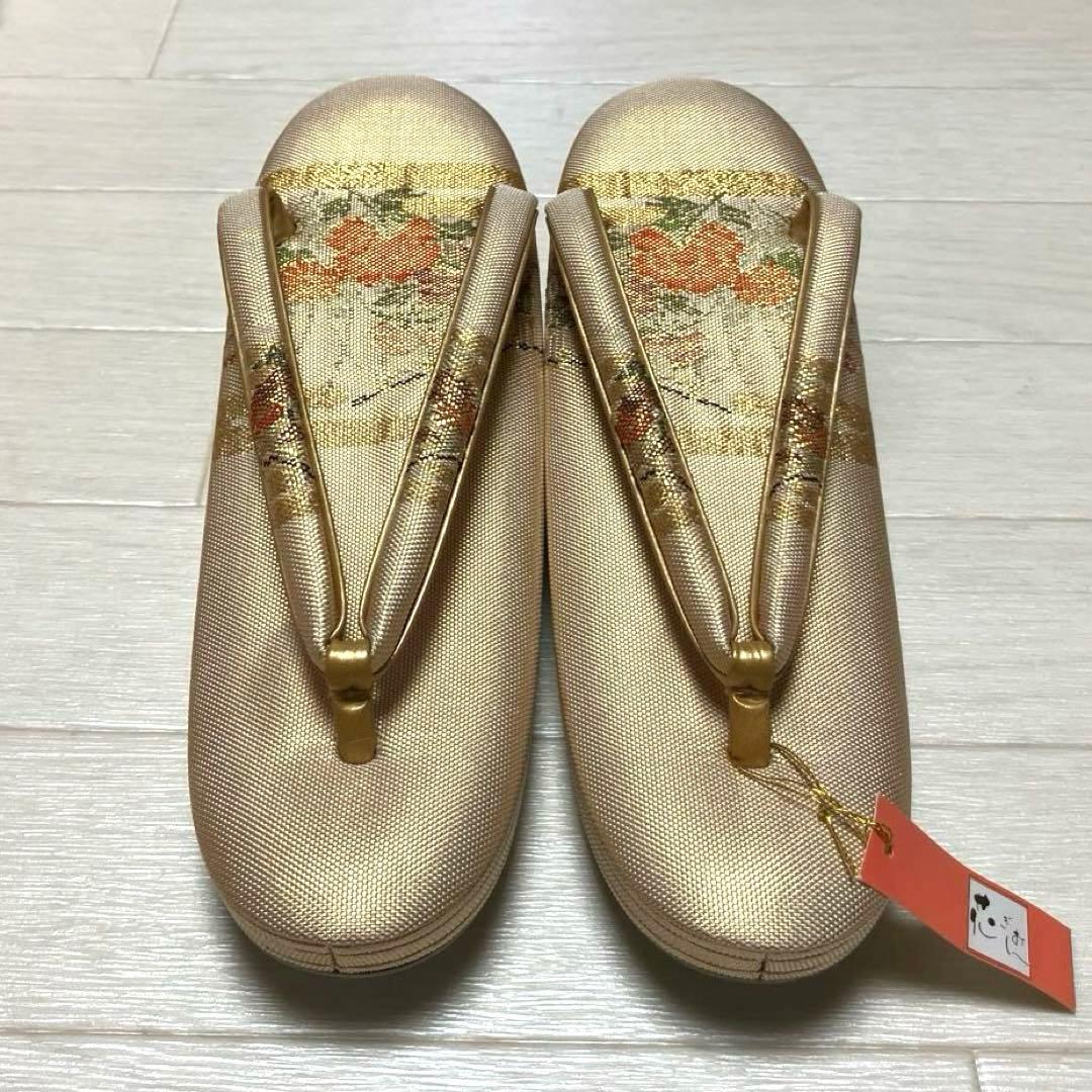 《未使用》佐賀錦　草履バッグセット　花ぎおん　ゴールド