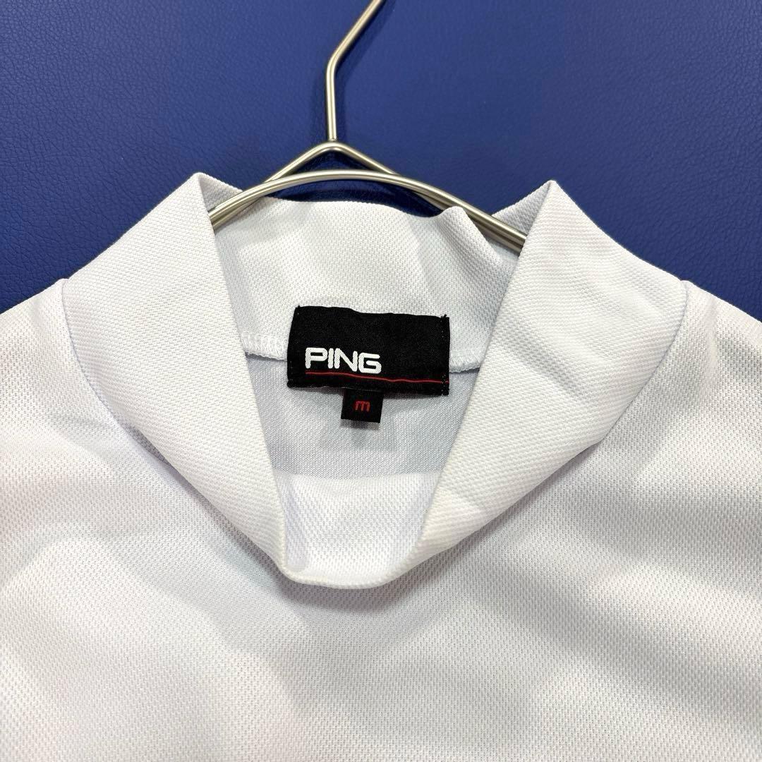 美品❗️PING ピン　M 半袖　モックネックワンピース　ドッキング　ホワイト