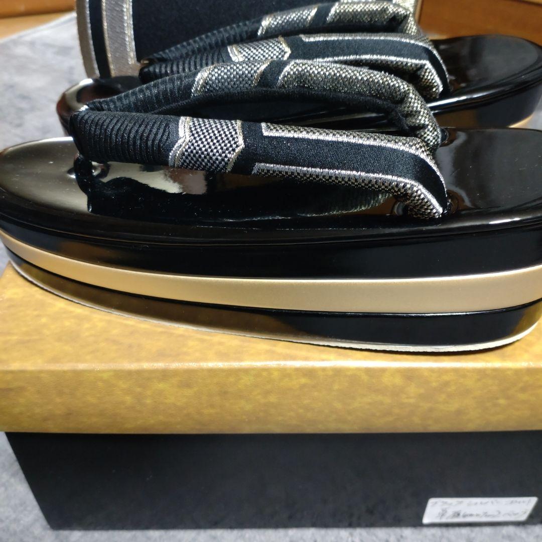 厚底草履とバッグセット 黒とシルバー