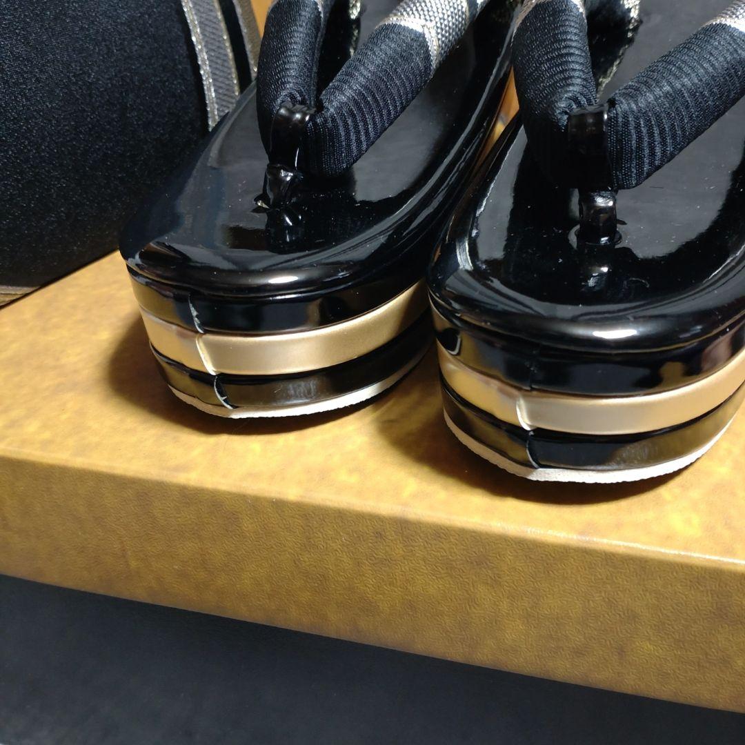 厚底草履とバッグセット 黒とシルバー