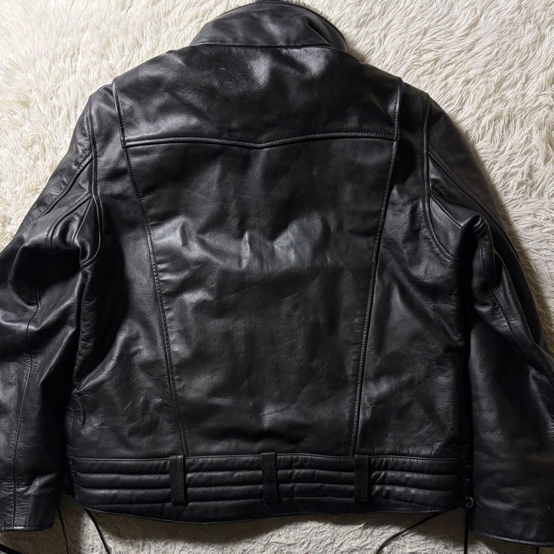 美品■リューグーレザーズ　ライダースジャケット　本革　ブラック　LL
