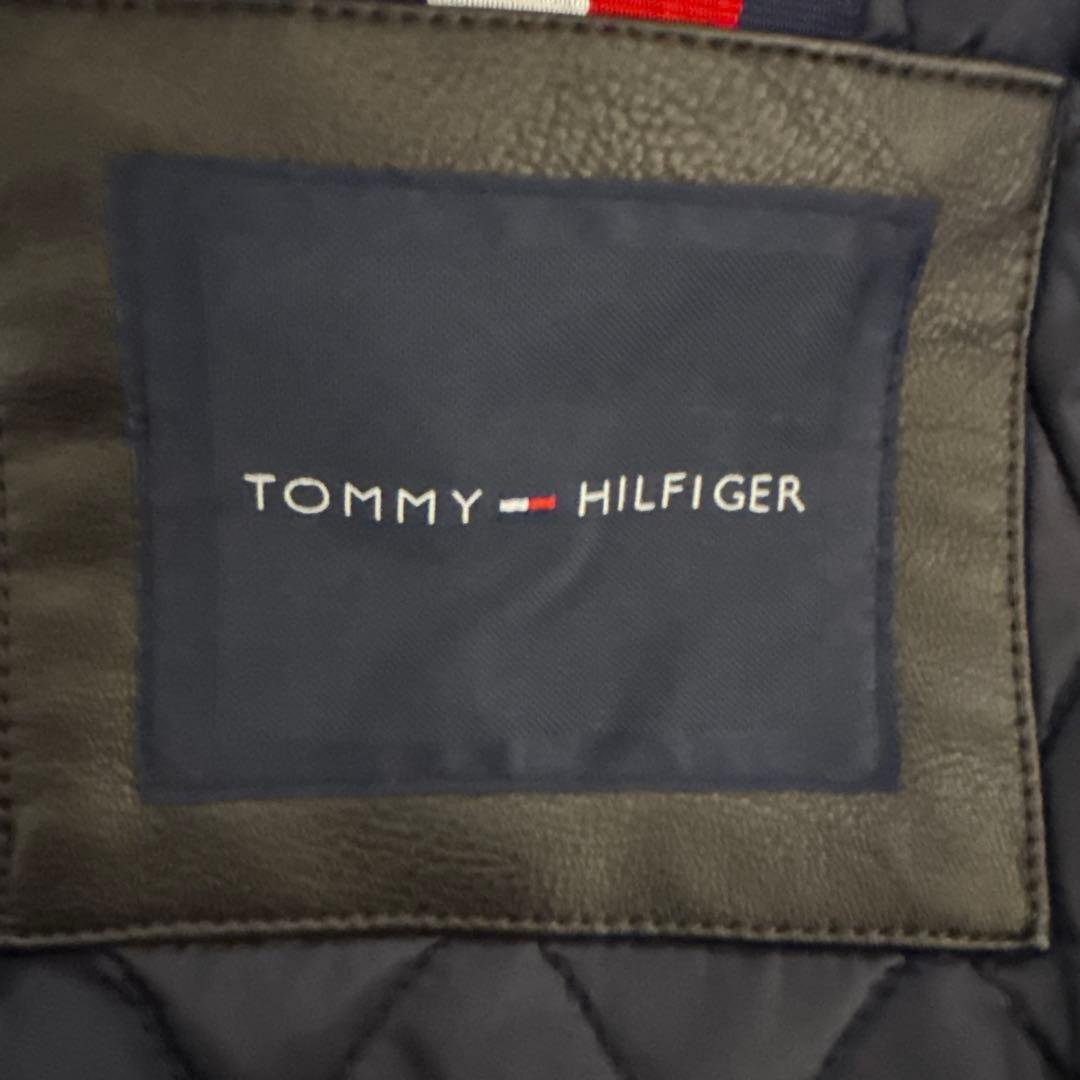 トミーヒルフィガー フェイクレザージャケット ダークブラウン Lサイズ 革ジャン