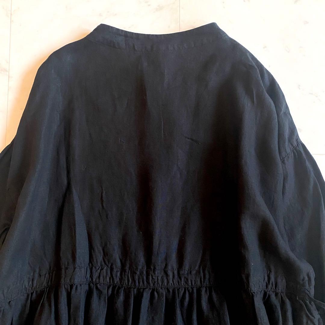 【美品】ネストローブ　ロングワンピース ブラック　麻100% 2way 羽織り