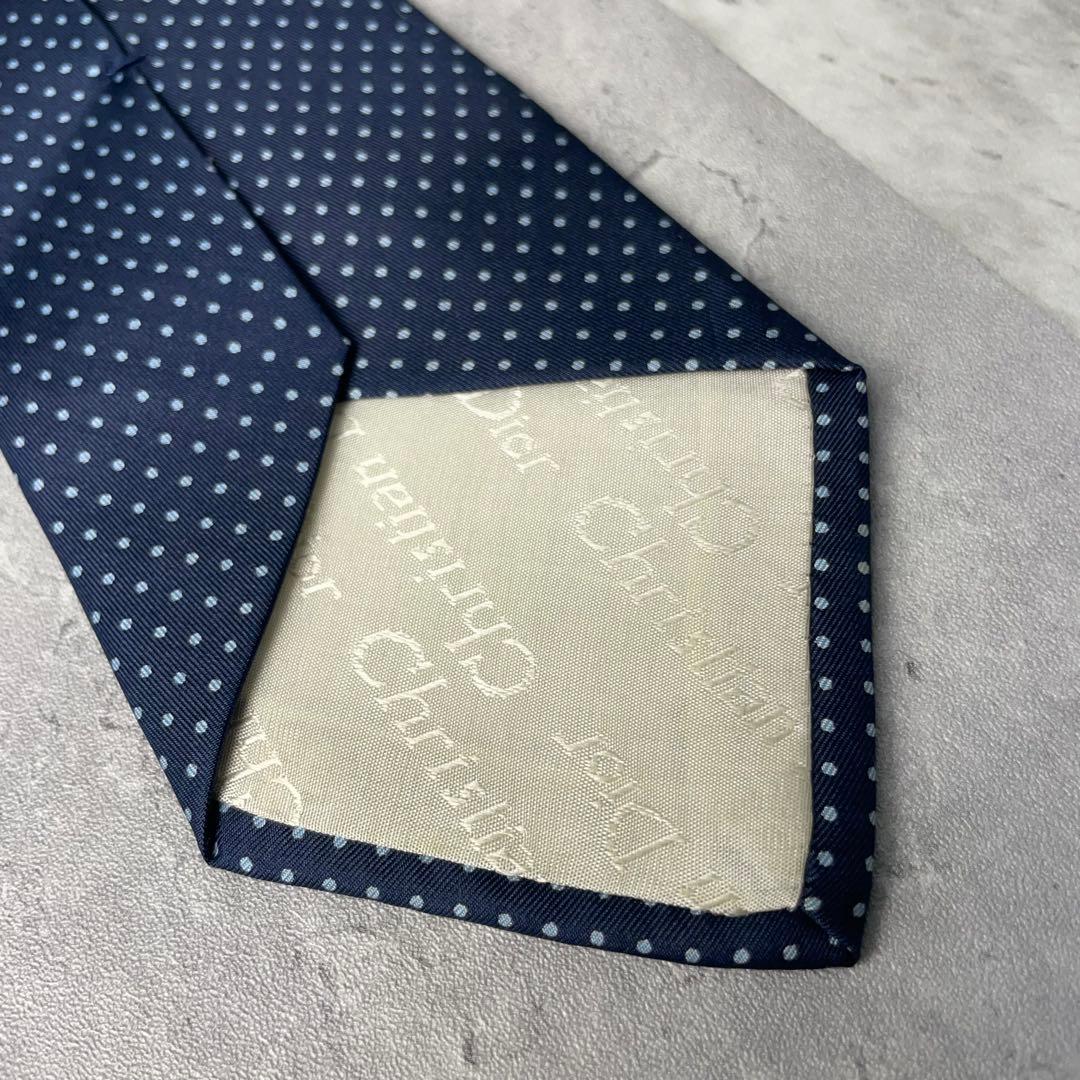 美品 Christian Dior ディオール ドット柄 ネクタイ ネイビー 紺