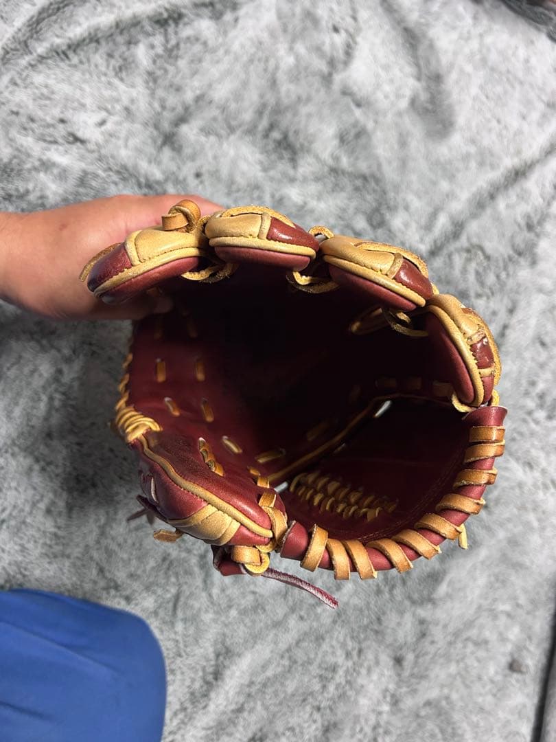 硬式軟式両用野球グローブ エンジと黄色 ハイゴールド