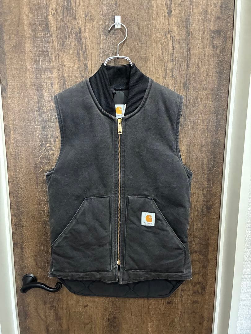 90s Carhartt VQ185 ダックベスト 黒 USA 腰ゴム Sサイズ