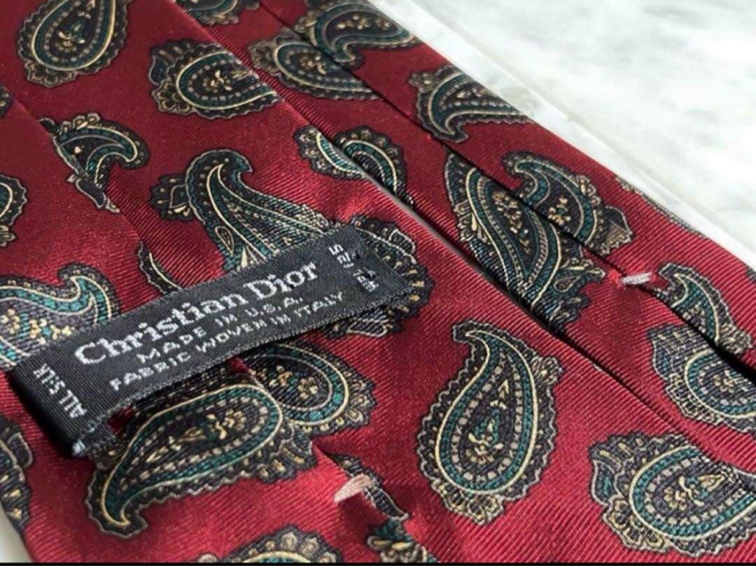 Christian Dior ネクタイ レッド ペイズリー柄 パターン柄