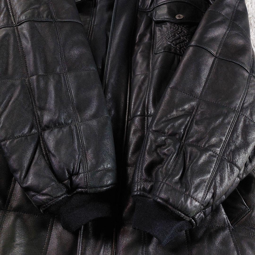美品 00s ROCAWEAR B系 ロゴ レザーダウンジャケット ヒップホップ