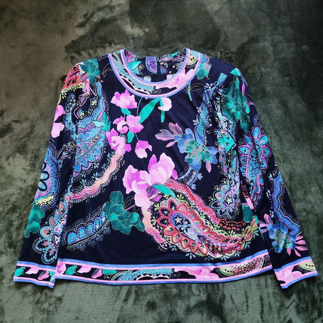 【美品】LEONARD レオナール 花柄 ペイズリー シルク混 長袖 Mサイズ