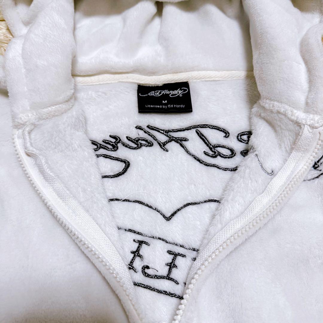 【1回のみ使用】Ed Hardy エドハーディー　ボアパーカー　フルジップ　M