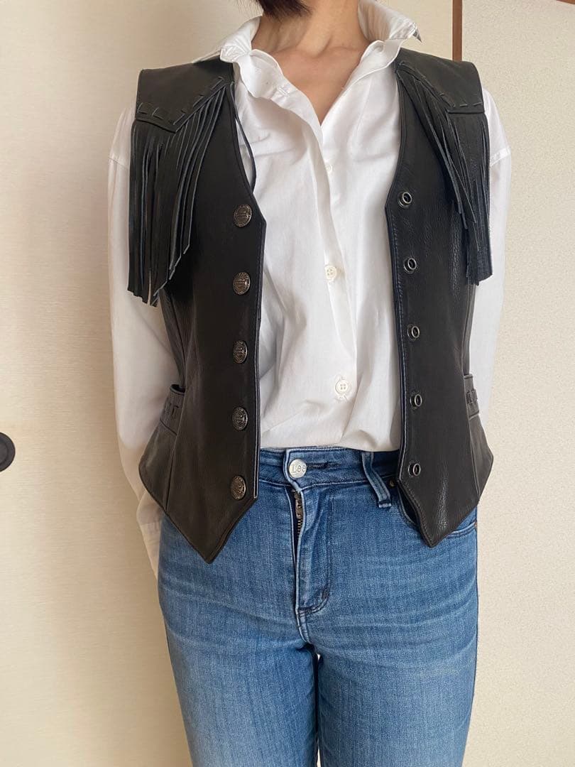 レザーベスト　レディース　牛革　フリンジ　Harley-Davidson