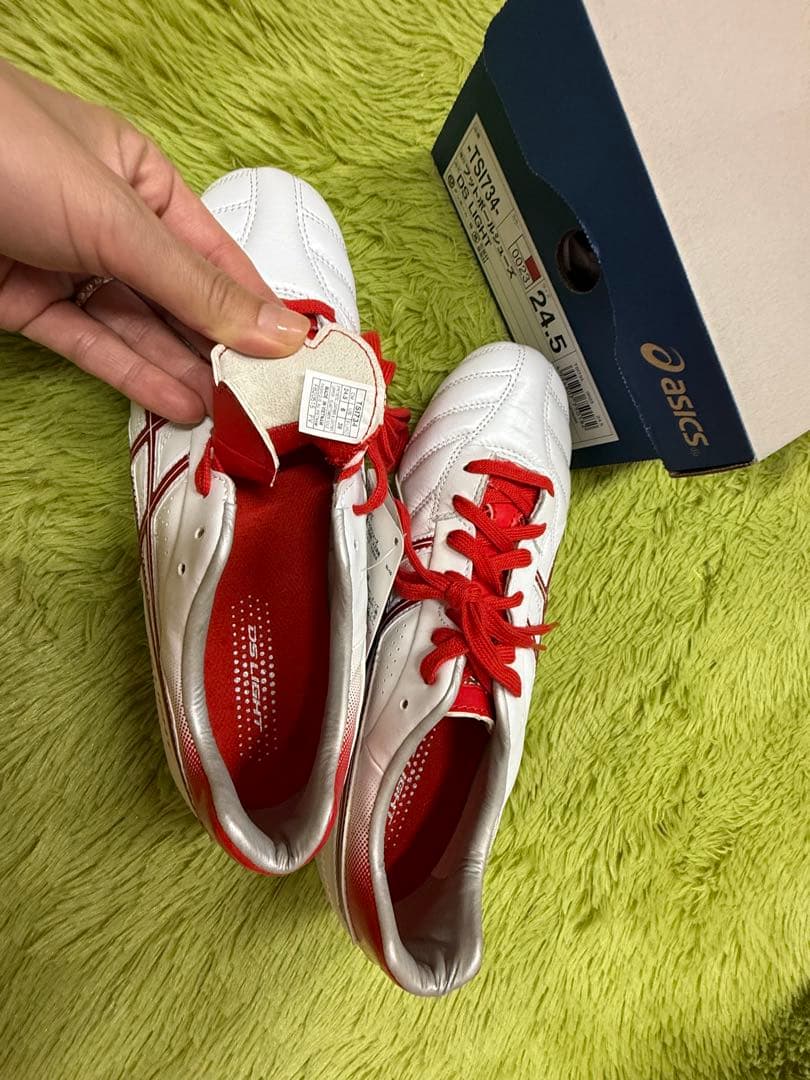 ASICS サッカーシューズ 24.5cm ホワイト/レッド