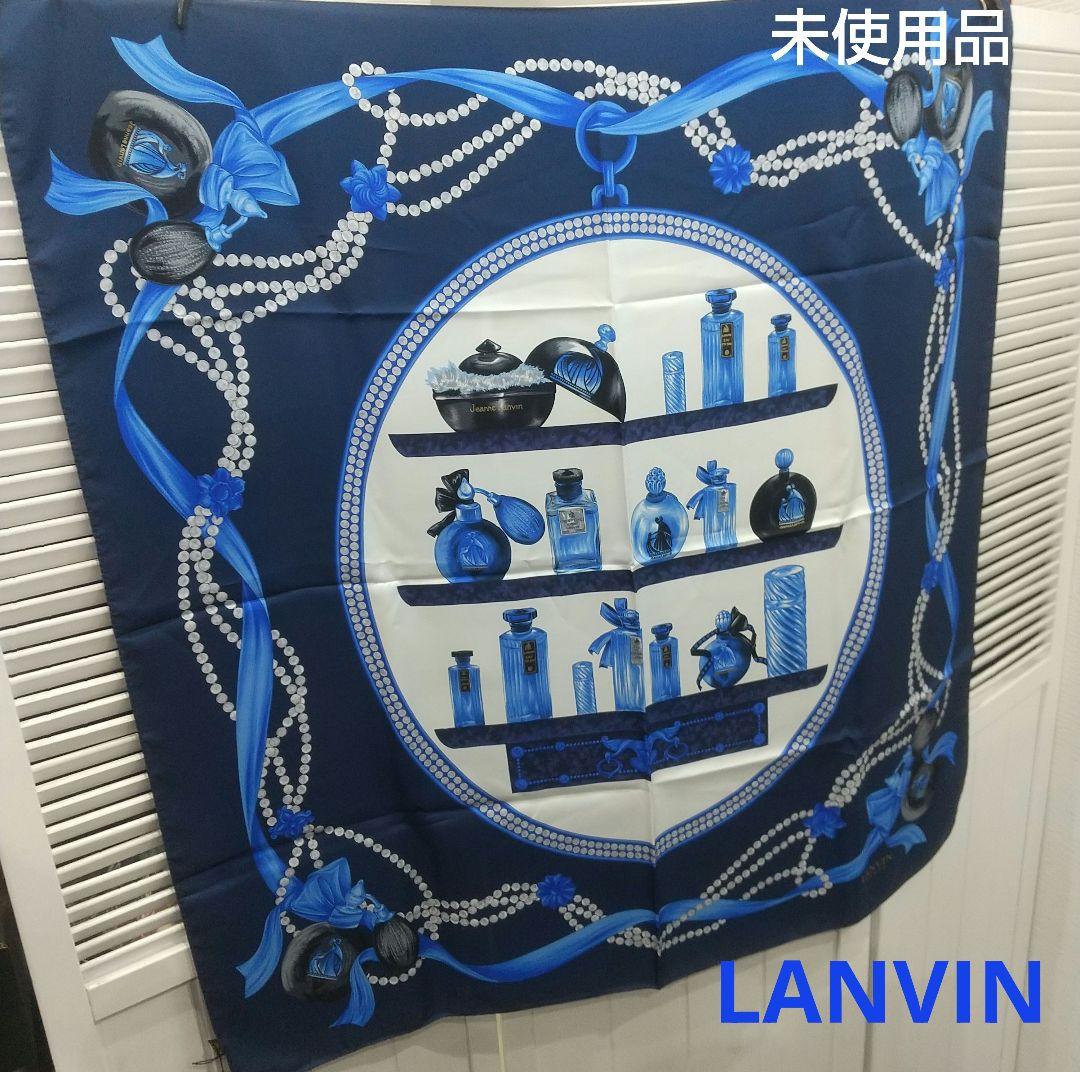 未使用品 ランバン シルクスカーフ 香水 トワレ柄 箱付き