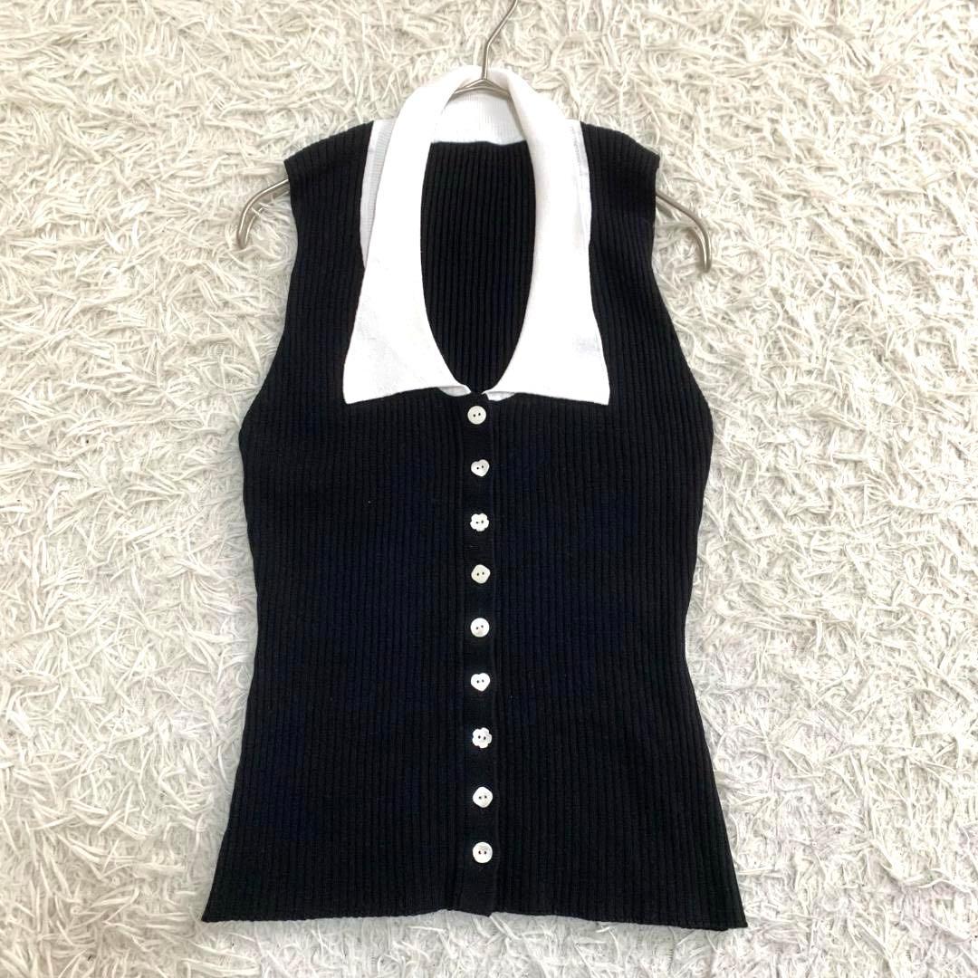 美品✨crgne シーニュ ニットベスト 薄手 コットン 黒 ブラック