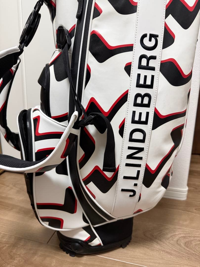 限定品 J.LINDEBERG キャディバッグ ホワイト/ブラック/レッド