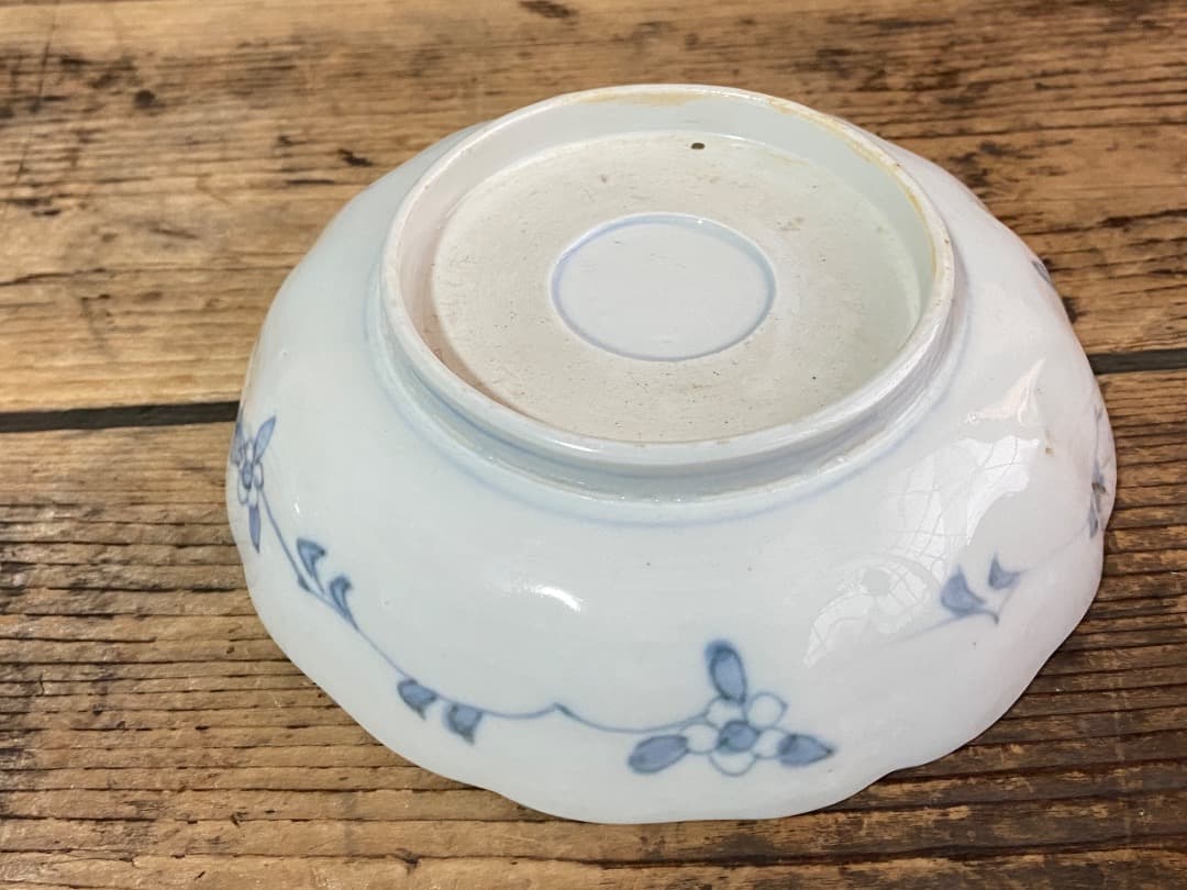 能登蔵出し 古伊万里 色絵 金彩 窓絵文 輪花皿 2 客/ 深皿 膾皿