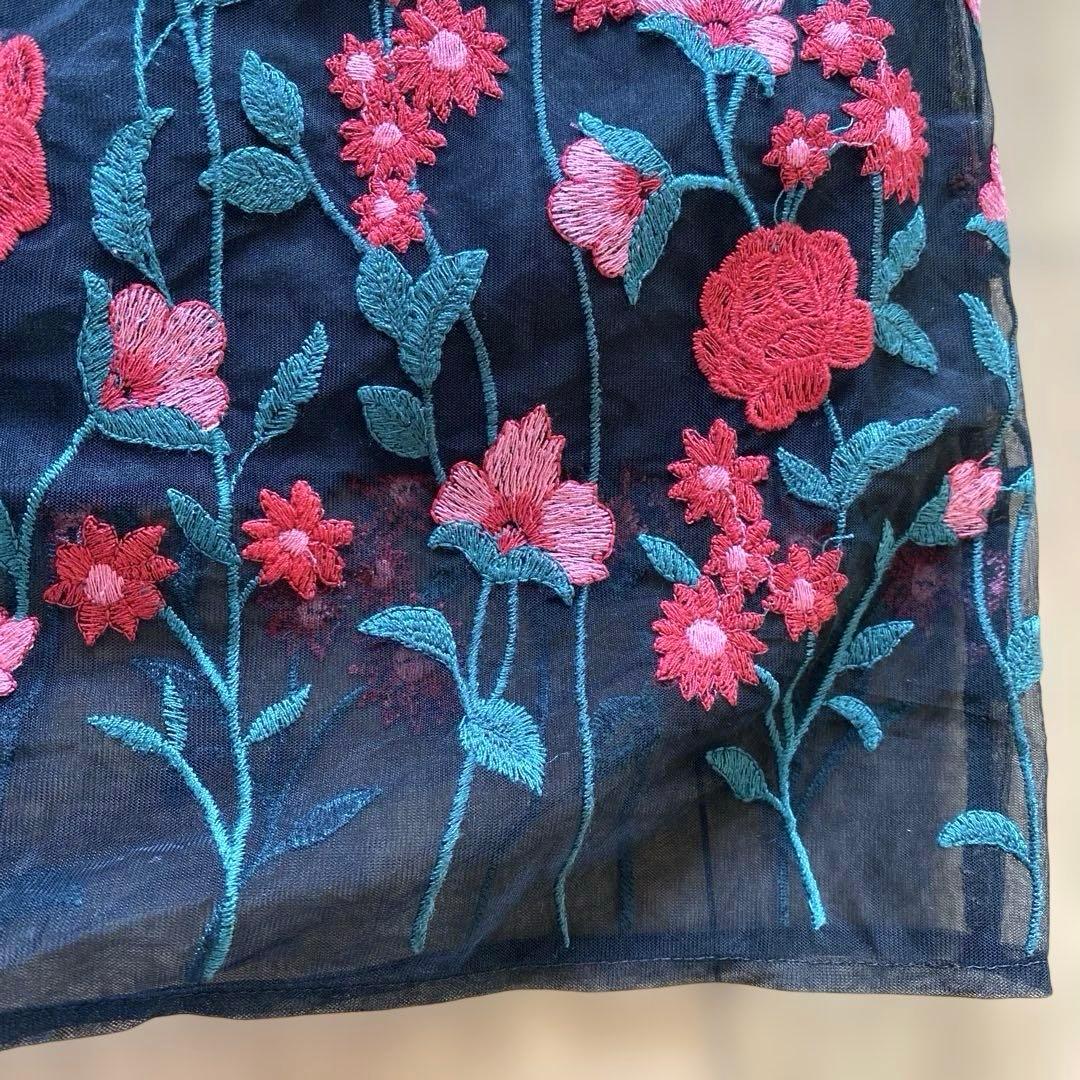 【グレースコンチネンタル】チュールフラワー刺繍 ロングワンピース36S