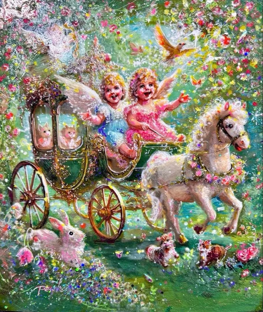 ま*ゆ様 絵画原画　《Spiritual Cupids》　キラキラ溢れるバレンタ