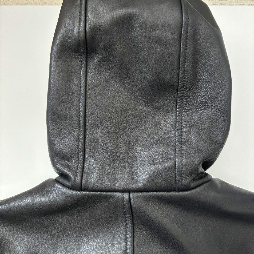 【美品】FORTIME　フード付きレザージャケット　革ジャン　ブラック　Lメンズ