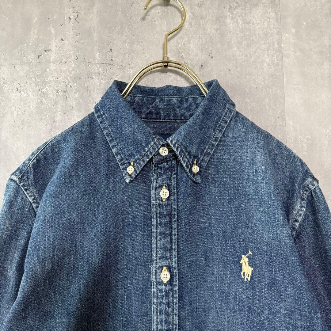 ラルフローレン デニムシャツワンピース ホースロゴ刺繍 インディゴ 美品 SP