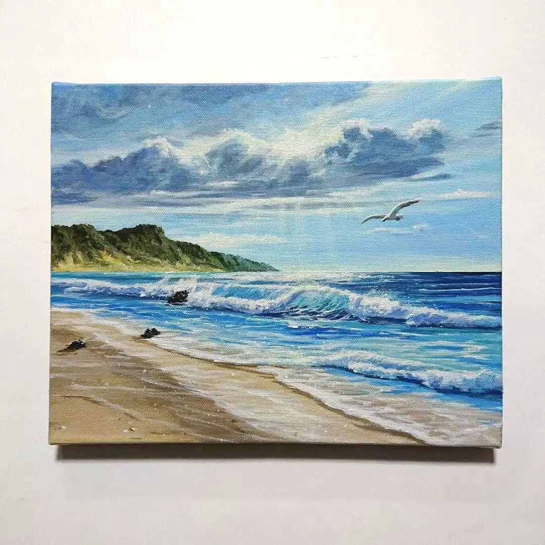 【青い海】アクリル画 F3 風景画 絵画 海の絵