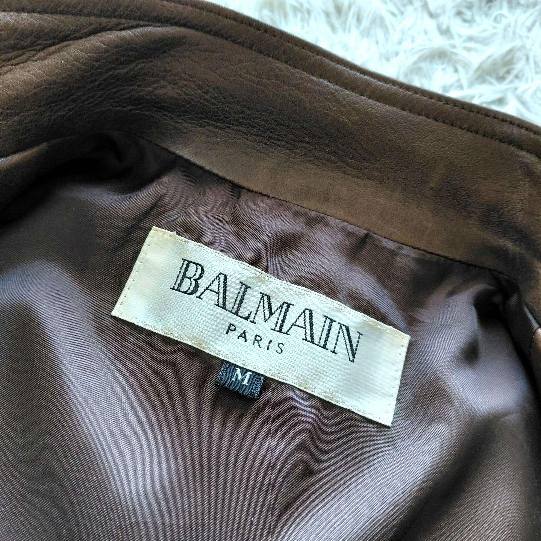 BALMAIN archive vintage シボ皮ラムレザーベスト ブラウン