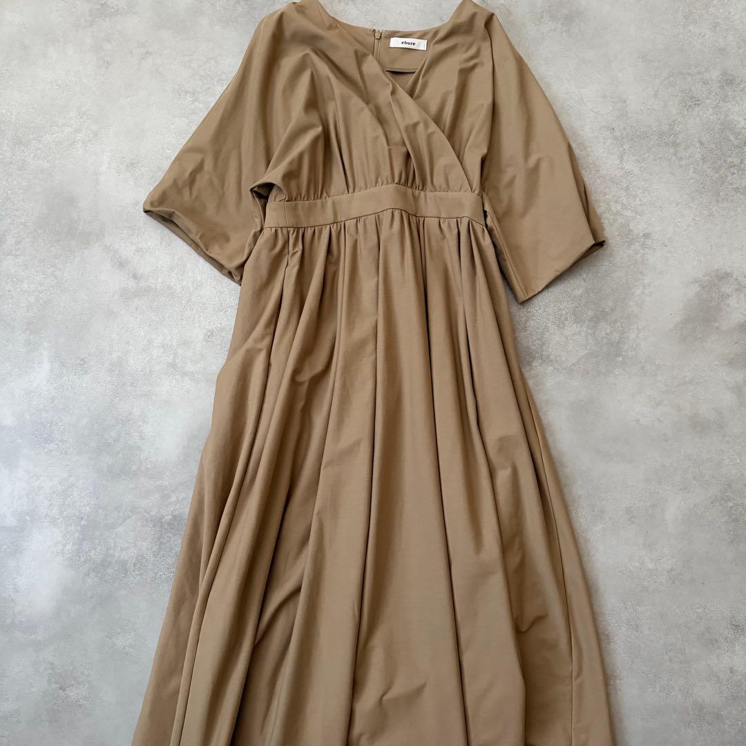 美品　ebure コットン カシュクール フレアワンピース ベージュ 38