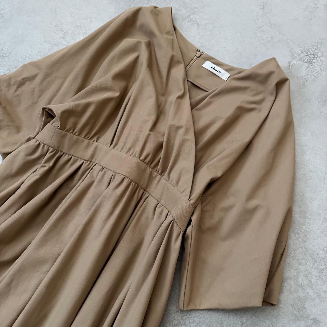 美品　ebure コットン カシュクール フレアワンピース ベージュ 38