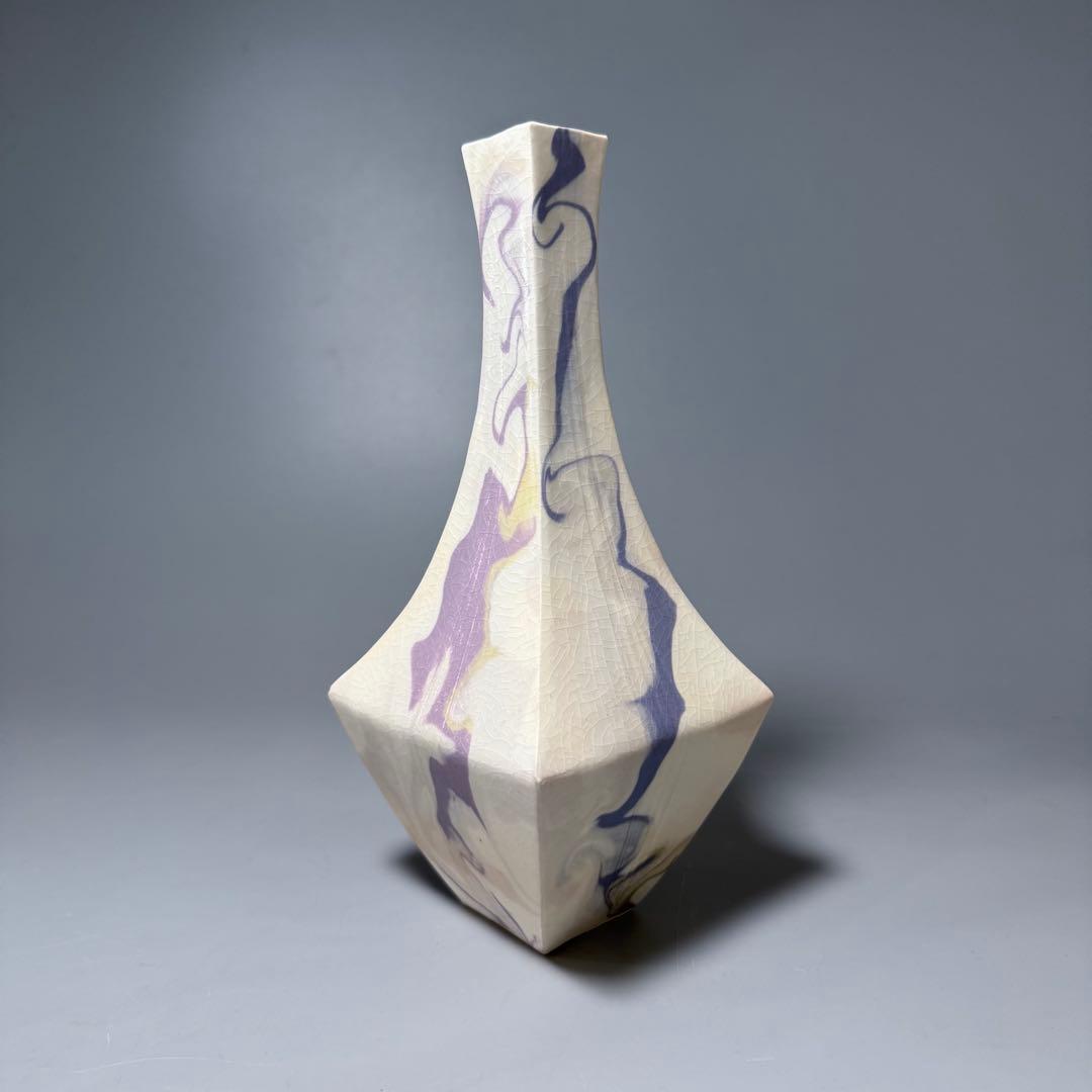 瀬津純司　「彩墨流花器」　共箱　新進気鋭　京都　陶芸作家　setsu junji