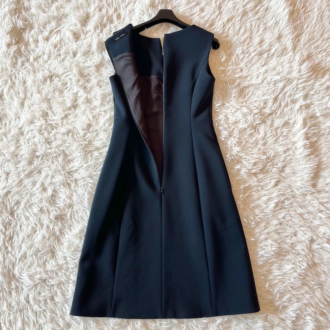 美品✨ ヨーコチャン パール Aライン ワンピース ドレス ネイビー 36