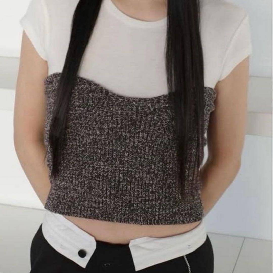 トップス CLANE HEATHER COTTON KNIT TUBE TOP