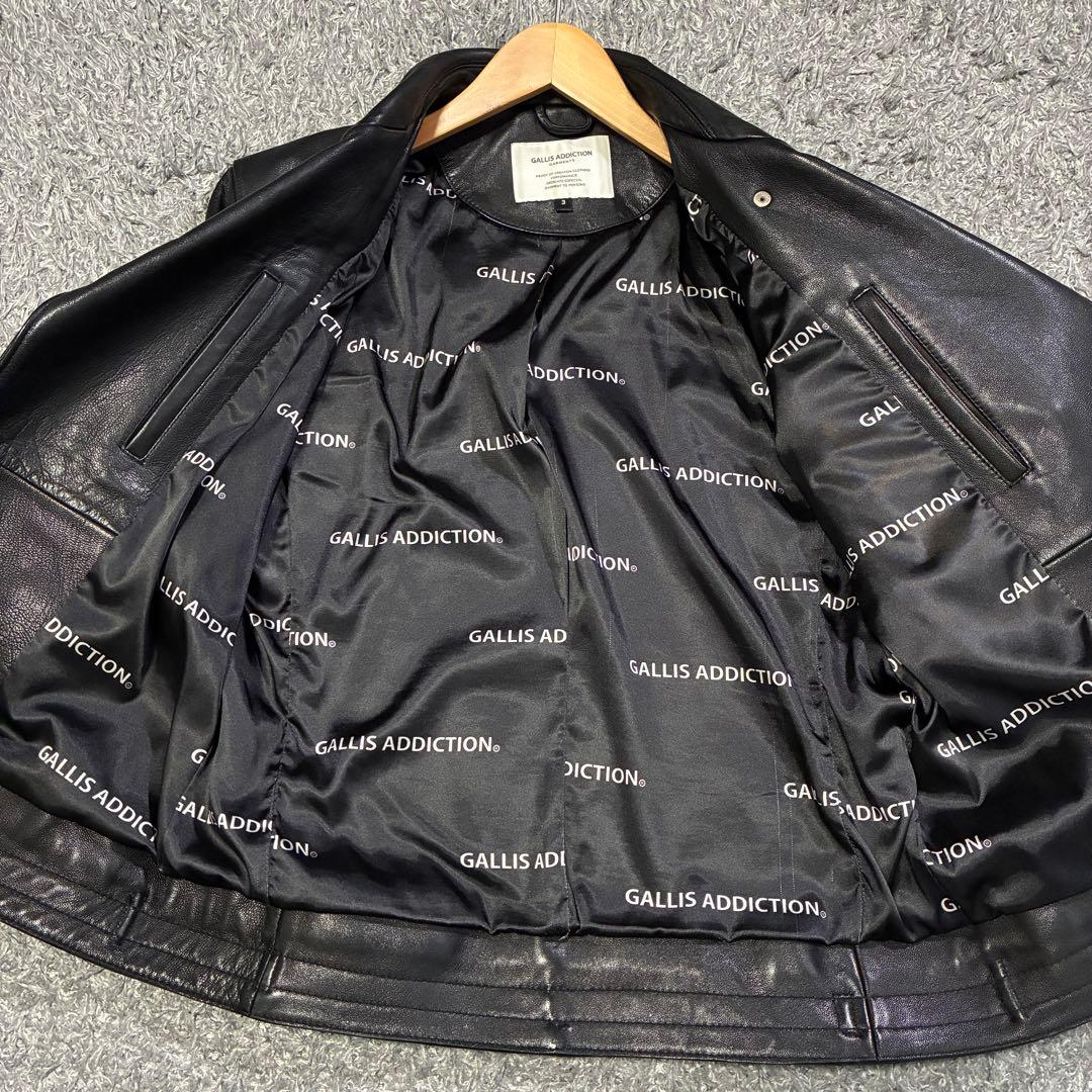 【美品】GALLIS ADDICTION ラムレザー ダブルライダース 3 黒色